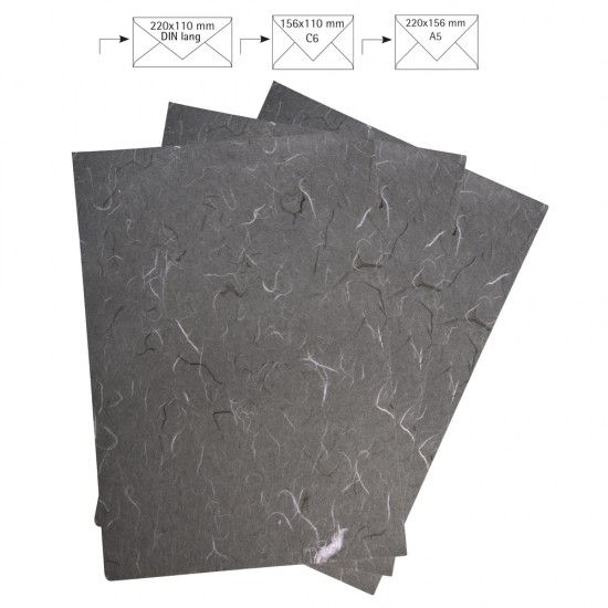 Note paper A4, mulberry paper, dark grey, 210x297mm, 80g/m2