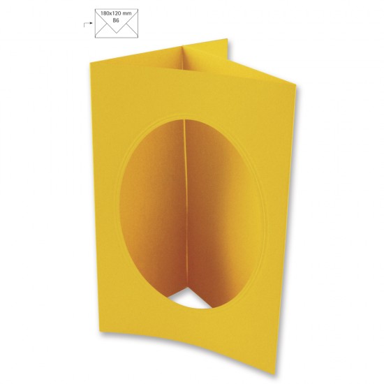 Card passepartout. B6, fereastra ovala, FSC Mix Credit, sun yellow, 354x168mm, emboss, 5/set