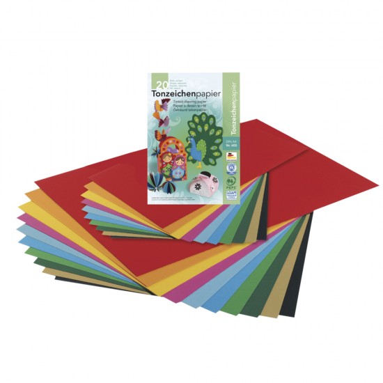 Drawing paper, DIN A4, 130 g/m2, pad 20 sheets, 10 colours