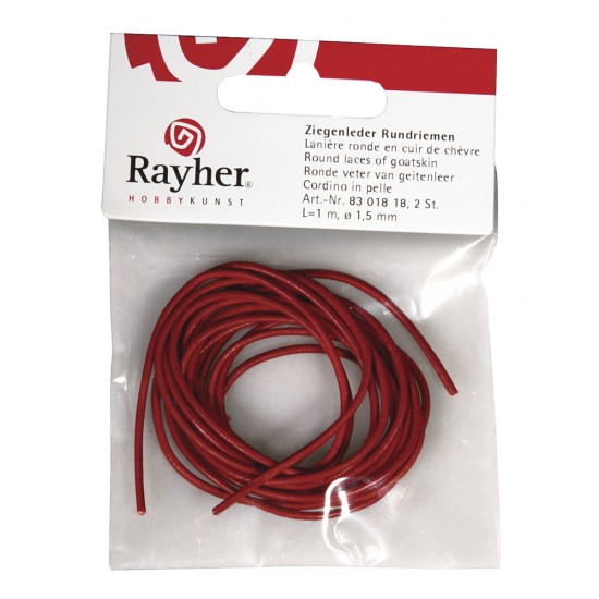 Snur piele rosu, Rayher, 1.5 mm, 100 cm, 2 buc/set