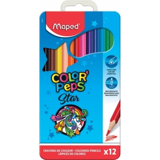 Creioane colorate Color Peps Star cutie metal 12 culori/set Maped