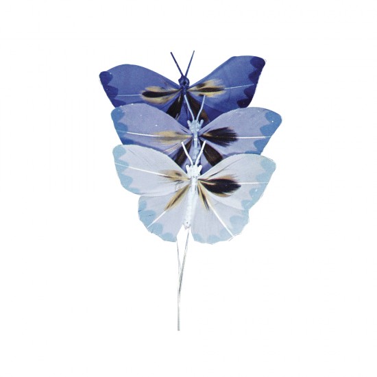 Set decorativ Rayher, fluturasi pe nuante de albastru, dimensiune 6 cm, 3/set
