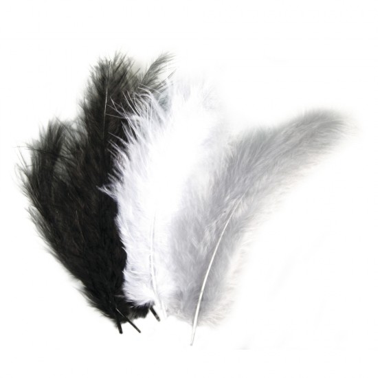 Pene decorative Rayher, dimensiune 10-15 cm, 15/set, culori: negru, alb si gri