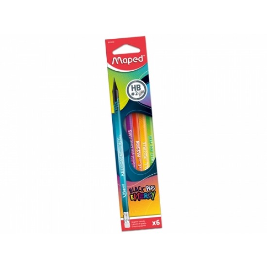 Creion grafit HB cu guma de sters, 6 buc/set, Black Peps Energy Maped