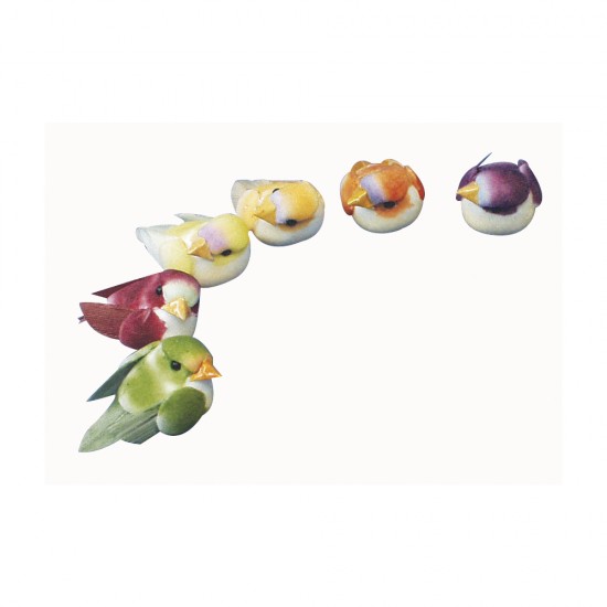 Set decorativ Rayher, pasari realizate din pene, in culori diferite, dimensiune 1.5 cm, 6/set