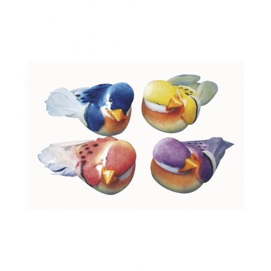 Set decorativ Rayher, pasari realizate din pene, in culori diferite, dimensiune 2 cm, 4/set