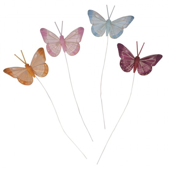 Fluturi din pene, Rayher, 4 culori, 6.5 cm, 4 buc/set