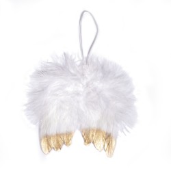 Aripi inger din pene, alb/auriu, 10cm, to hang up, tab-bag 2pcs