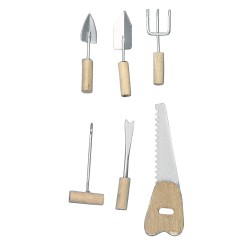 Decoratiune Rayher, unelde pentru gradinarit, lemn si metal, dimensiune 4-6,5 cm, 6buc/set Decoratiune Rayher, unelde pentru gradinarit, lemn si metal, dimensiune 4-6,5 cm, 6buc/set