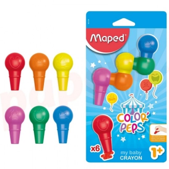 Creioane cerate, din plastic, Color Peps Baby, 6 culori/set, Maped