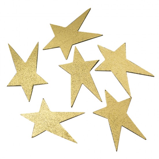 Piese din lemn: stele, aurii,  5 cm,  6 piese
