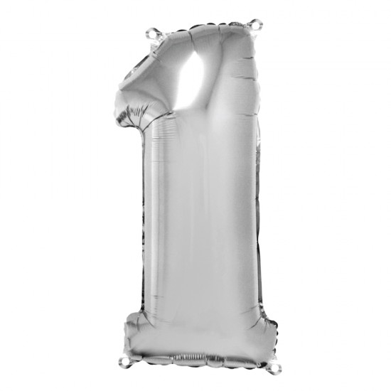 Foil balloon  number   1  , argintiu, 96cm, tab-bag
