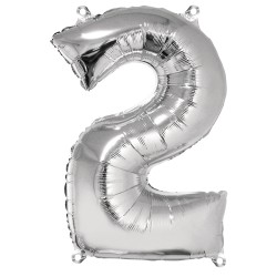 Foil balloon number 2 , argintiu, 96cm, tab-bag Foil balloon number 2 , argintiu, 96cm, tab-bag