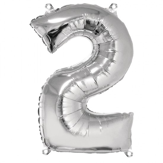 Foil balloon number   2  , argintiu, 96cm, tab-bag