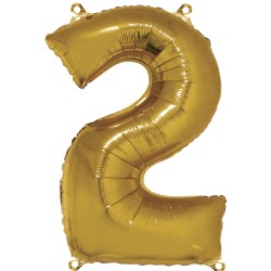 Foil balloon number 2 , gold, 96cm, tab-bag Foil balloon number 2 , gold, 96cm, tab-bag