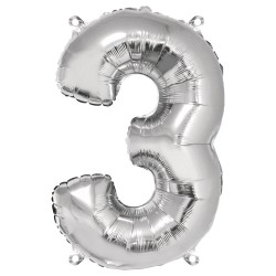 Foil balloon number 3 , argintiu, 96cm, tab-bag Foil balloon number 3 , argintiu, 96cm, tab-bag