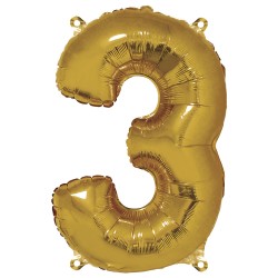 Foil balloon number 3 , gold, 96cm, tab-bag Foil balloon number 3 , gold, 96cm, tab-bag