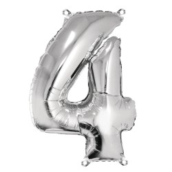 Foil balloon number 4 , argintiu, 96cm, tab-bag Foil balloon number 4 , argintiu, 96cm, tab-bag