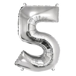 Foil balloon number 5 , argintiu, 96cm, tab-bag Foil balloon number 5 , argintiu, 96cm, tab-bag