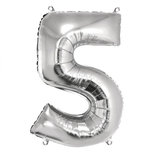 Foil balloon number   5  , argintiu, 96cm, tab-bag