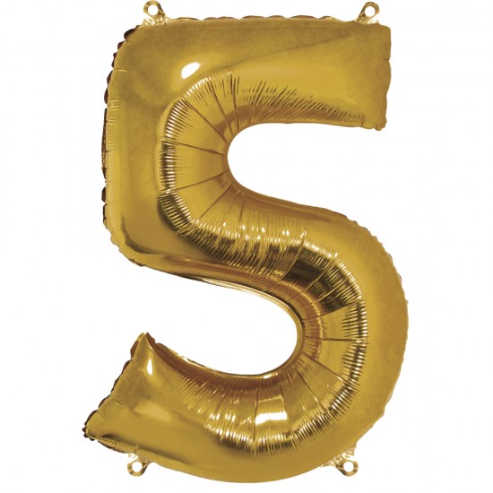 Foil balloon number   5  , gold, 96cm, tab-bag