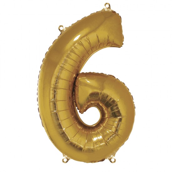 Foil balloon number   6  , gold, 96cm, tab-bag