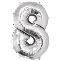 Foil balloon number 8 , argintiu, 96cm, tab-bag Foil balloon number 8 , argintiu, 96cm, tab-bag