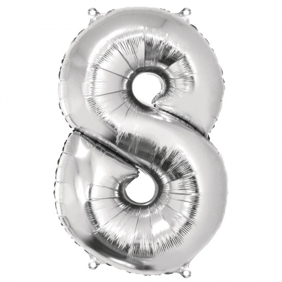 Foil balloon number   8  , argintiu, 96cm, tab-bag