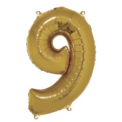 Foil balloon number 9 , gold, 96cm, tab-bag Foil balloon number 9 , gold, 96cm, tab-bag