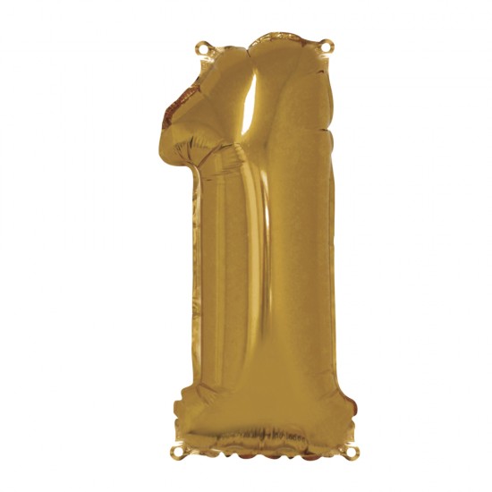Foil balloon number   1  , gold, 40cm, tab-bag