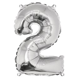 Foil balloon number 2 , argintiu, 40cm, tab-bag Foil balloon number 2 , argintiu, 40cm, tab-bag