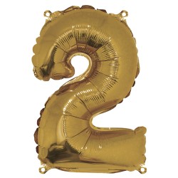 Foil balloon number 2 , gold, 40cm, tab-bag Foil balloon number 2 , gold, 40cm, tab-bag