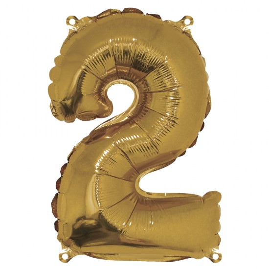 Foil balloon number   2  , gold, 40cm, tab-bag