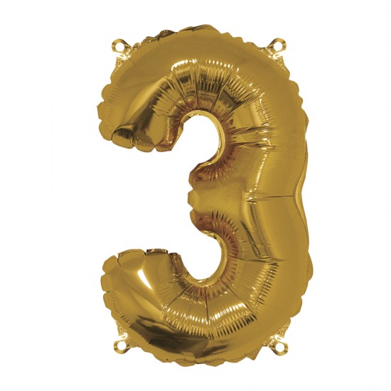 Foil balloon number   3  , gold, 40cm, tab-bag