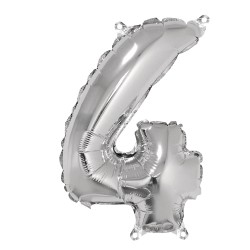 Foil balloon number 4 , argintiu, 40cm, tab-bag Foil balloon number 4 , argintiu, 40cm, tab-bag