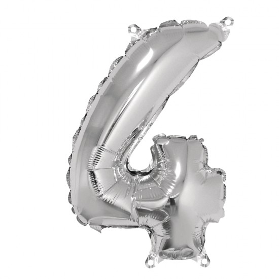 Foil balloon number   4  , argintiu, 40cm, tab-bag
