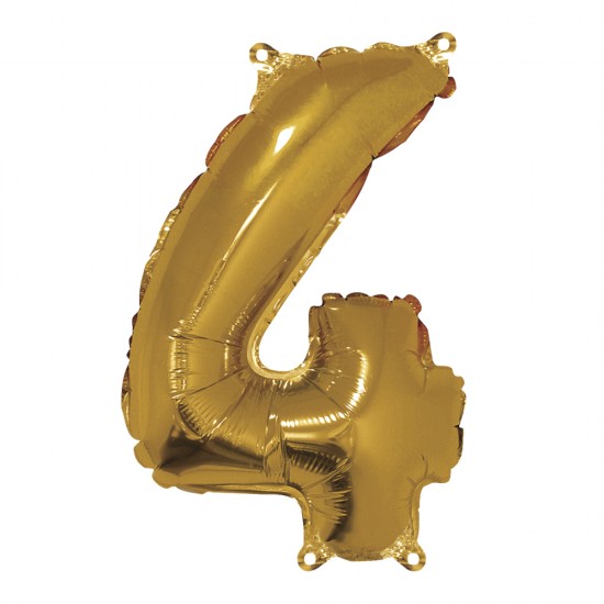 Foil balloon number   4  , gold, 40cm, tab-bag