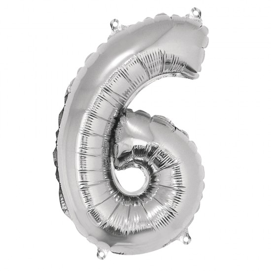Foil balloon number   6  , argintiu, 40cm, tab-bag