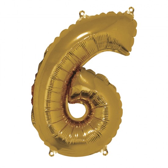 Foil balloon number   6  , gold, 40cm, tab-bag