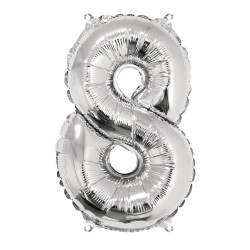 Foil balloon number 8 , argintiu, 40cm, tab-bag Foil balloon number 8 , argintiu, 40cm, tab-bag