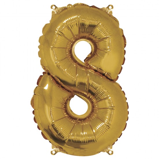 Foil balloon number   8  , gold, 40cm, tab-bag