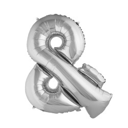 Foil balloon & , argintiu, 40cm, tab-bag Foil balloon & , argintiu, 40cm, tab-bag