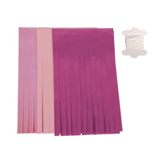 Paper garland tassels, 12 tassels, roz shades, 20cm, 3, assort.colours,