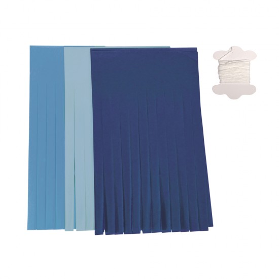 Paper garland tassels, 12 tassels, blue shades, 20cm, 3, assort.colours,