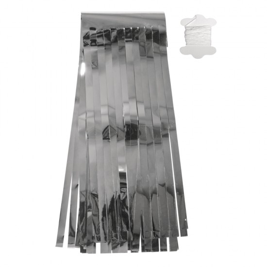 Foil garland-tassels, argintiu, 35cm, 4m cord, 12 tass., tab-bag 1pc