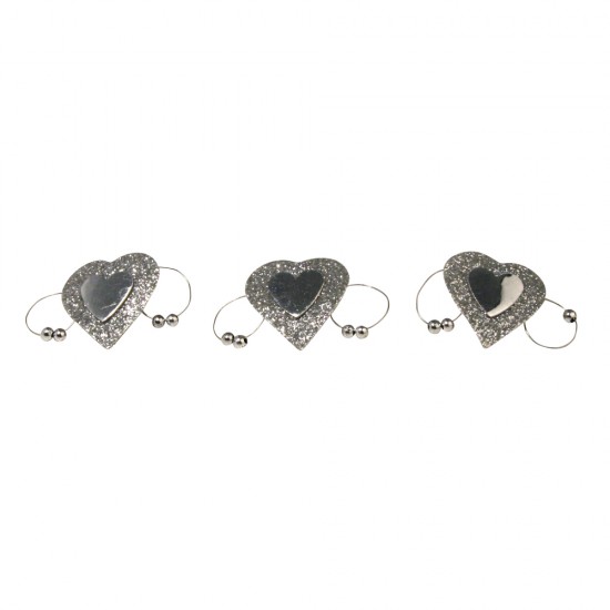 Decoratiune inima cu sclipici, argintiu, 4x2,3 cm,6 buc/set