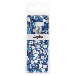 Set Rayher, 80 g paiete mix + sarma 50 m x 0.3 mm, nuante de albastru