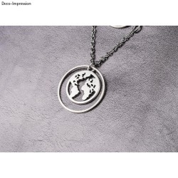 Metallic pendant World map, 18mm ø, silver, tab-bag 2pcs Metallic pendant World map, 18mm ø, silver, tab-bag 2pcs