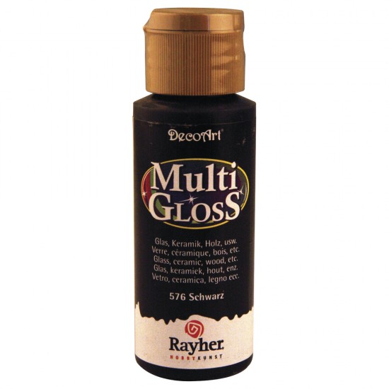 Multigloss Rayher, vopsea for ceramica si multe alte suprafete, flacon 59 ml, culoare negru