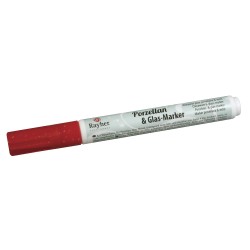 Marker Rayher pentru portelan si sticla, 1-2 mm, culoare rosu cu sclipici